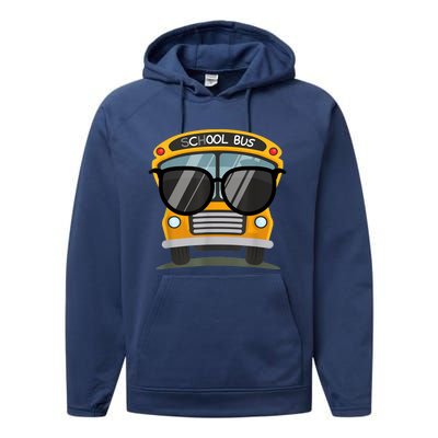 Cool Bus With Sunglasses School Bus Party Performance Fleece Hoodie