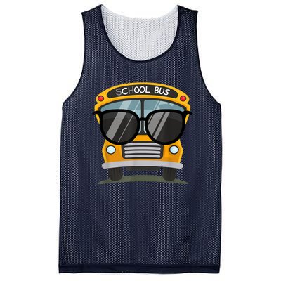 Cool Bus With Sunglasses School Bus Party Mesh Reversible Basketball Jersey Tank