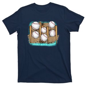 Cool Baseball With Bat On Leopard Print T-Shirt