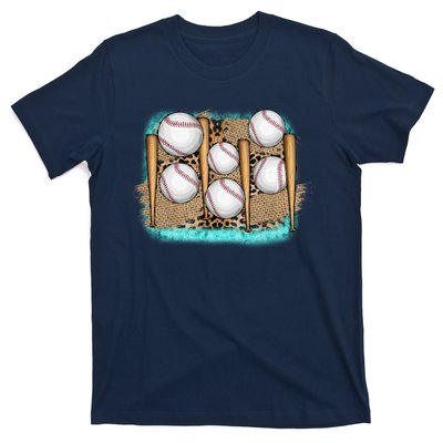 Cool Baseball With Bat On Leopard Print T-Shirt