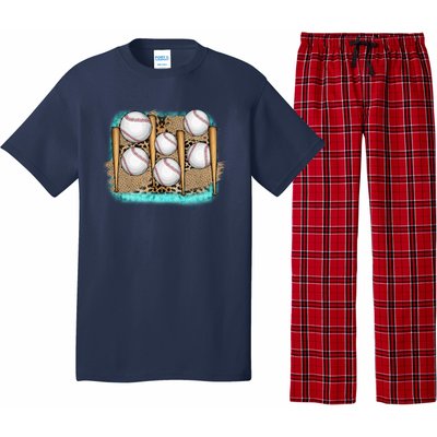 Cool Baseball With Bat On Leopard Print Pajama Set