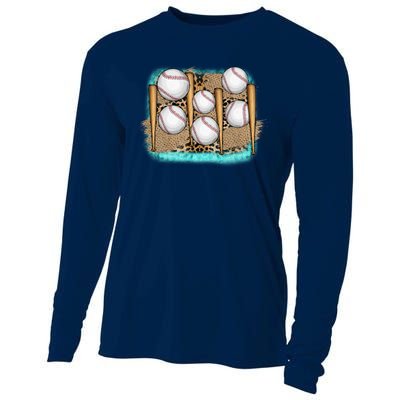 Cool Baseball With Bat On Leopard Print Cooling Performance Long Sleeve Crew