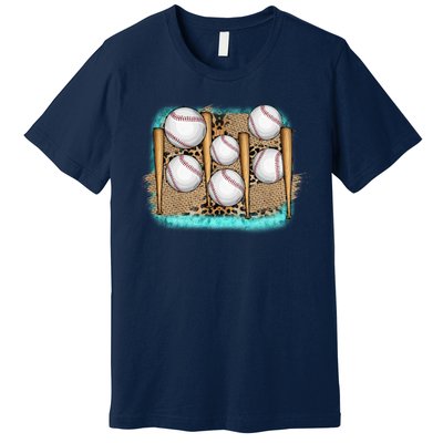 Cool Baseball With Bat On Leopard Print Premium T-Shirt