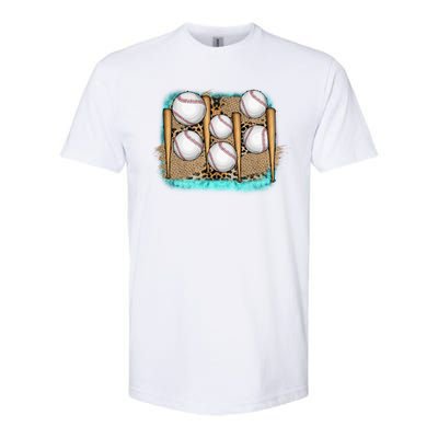 Cool Baseball With Bat On Leopard Print Softstyle® CVC T-Shirt