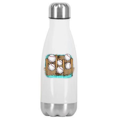 Cool Baseball With Bat On Leopard Print Stainless Steel Insulated Water Bottle