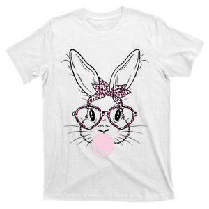 Cute Bunny With Leopard Glasses Bubblegum Easter T-Shirt