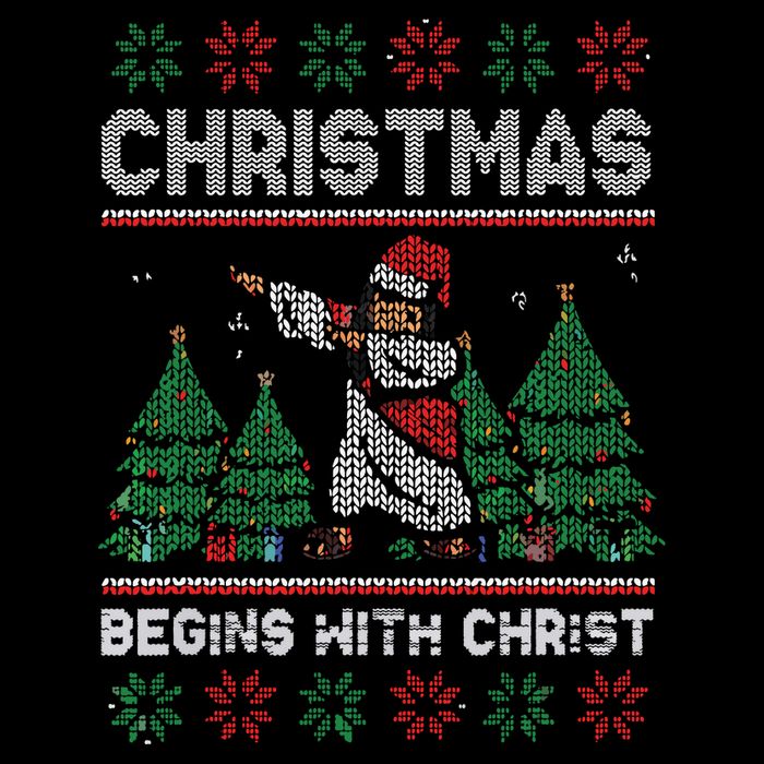Christmas Begins With Christ Funny Ugly Christmas Jesus Sustainable Bucket Hat