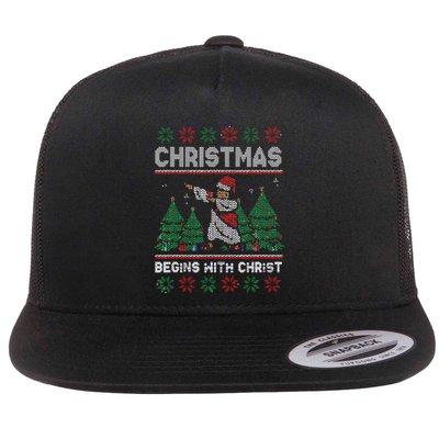 Christmas Begins With Christ Funny Ugly Christmas Jesus Flatbill Hat