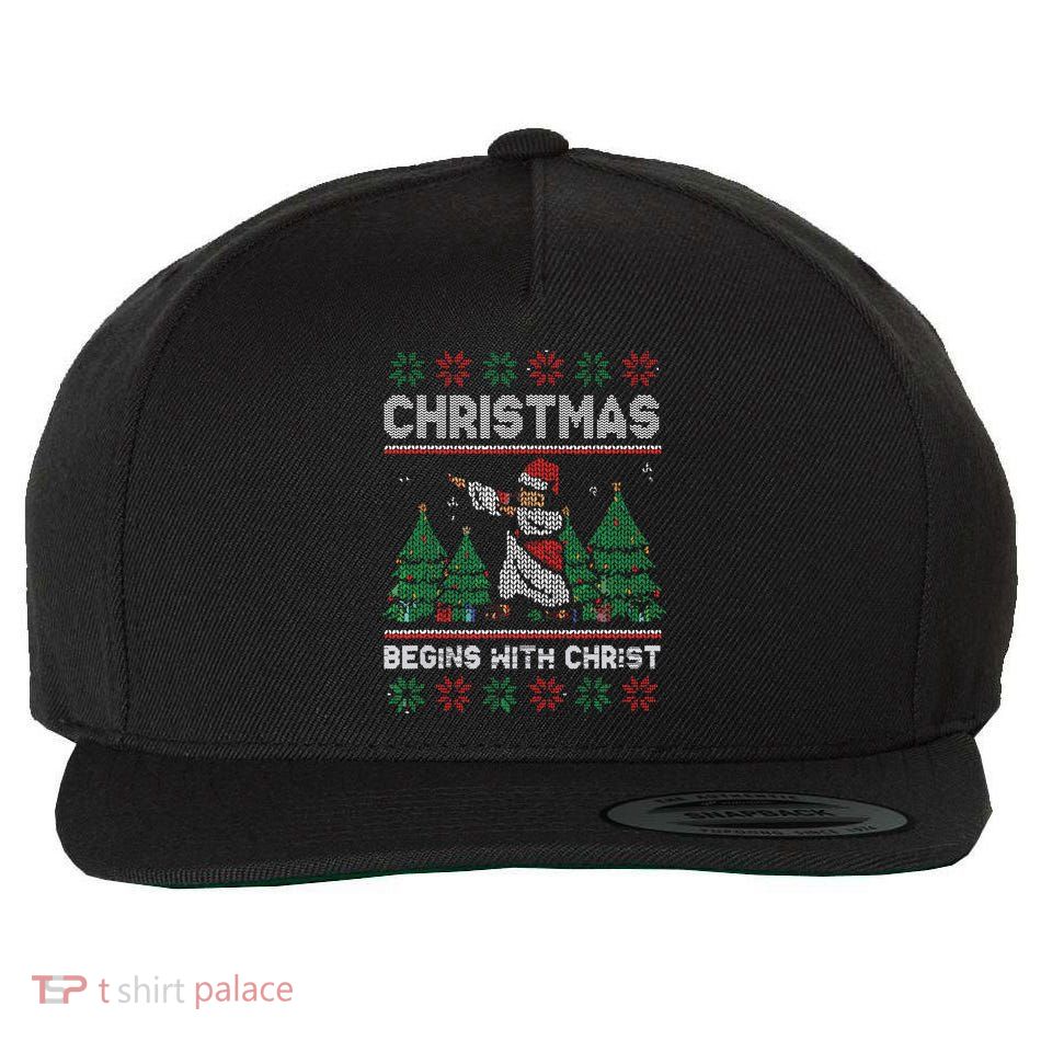 Christmas Begins With Christ Funny Ugly Christmas Jesus Wool Snapback Cap