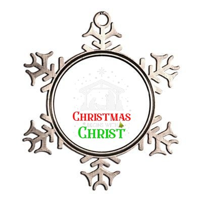 Christmas Begins With Christ Jesus Cross Christian Xmas Metallic Star Ornament