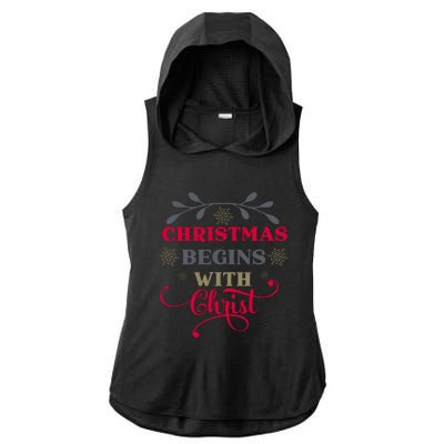 Christmas Begins With Christ Christian Ladies PosiCharge Tri-Blend Wicking Draft Hoodie Tank