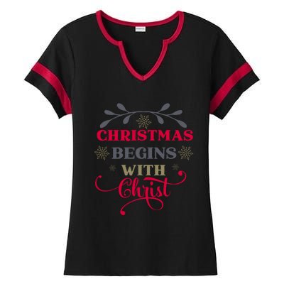 Christmas Begins With Christ Christian Ladies Halftime Notch Neck Tee