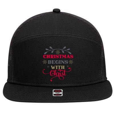 Christmas Begins With Christ Christian 7 Panel Mesh Trucker Snapback Hat