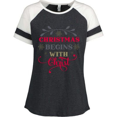 Christmas Begins With Christ Christian Enza Ladies Jersey Colorblock Tee