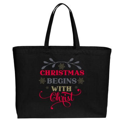 Christmas Begins With Christ Christian Cotton Canvas Jumbo Tote