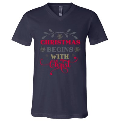 Christmas Begins With Christ Christian V-Neck T-Shirt