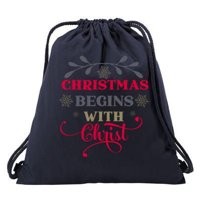 Christmas Begins With Christ Christian Drawstring Bag