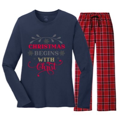 Christmas Begins With Christ Christian Women's Long Sleeve Flannel Pajama Set 