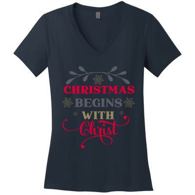 Christmas Begins With Christ Christian Women's V-Neck T-Shirt