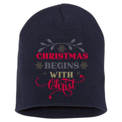 Christmas Begins With Christ Christian Short Acrylic Beanie