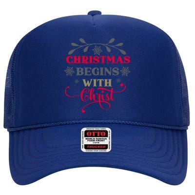 Christmas Begins With Christ Christian High Crown Mesh Back Trucker Hat