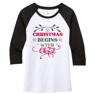 Christmas Begins With Christ Christian Women's Tri-Blend 3/4-Sleeve Raglan Shirt