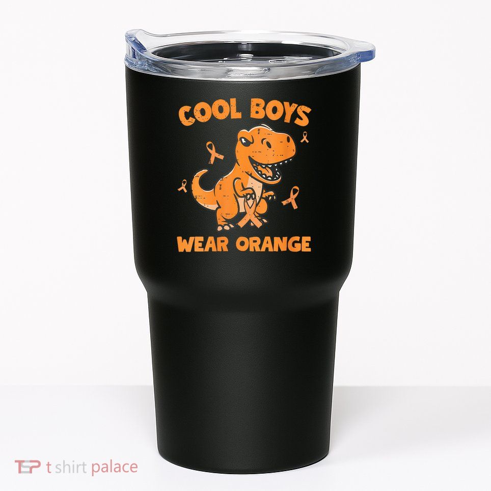 Cool Boys Wear Orange TRex Multiple Sclerosis Awareness Kid Tumbler