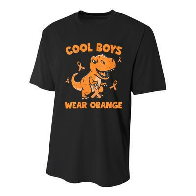 Cool Boys Wear Orange TRex Multiple Sclerosis Awareness Kid Youth Performance Sprint T-Shirt