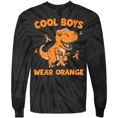 Cool Boys Wear Orange TRex Multiple Sclerosis Awareness Kid Tie-Dye Long Sleeve Shirt