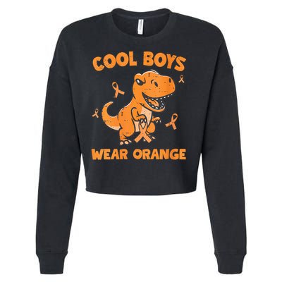 Cool Boys Wear Orange TRex Multiple Sclerosis Awareness Kid Cropped Pullover Crew
