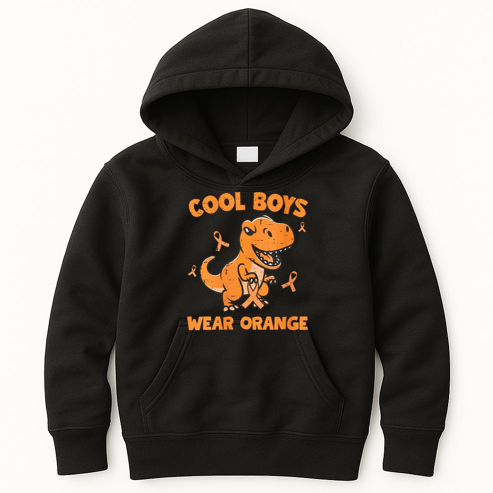 Cool Boys Wear Orange TRex Multiple Sclerosis Awareness Kid Kids Hoodie