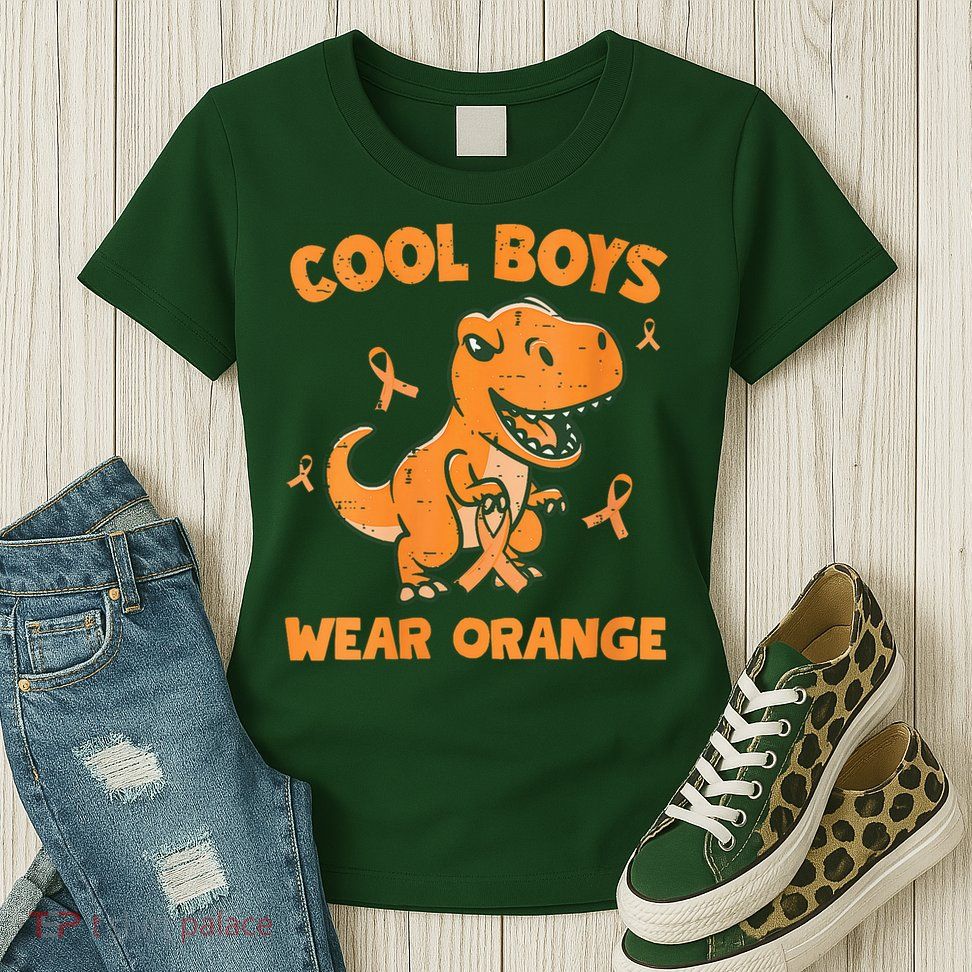 Cool Boys Wear Orange TRex Multiple Sclerosis Awareness Kid Womens T-Shirt