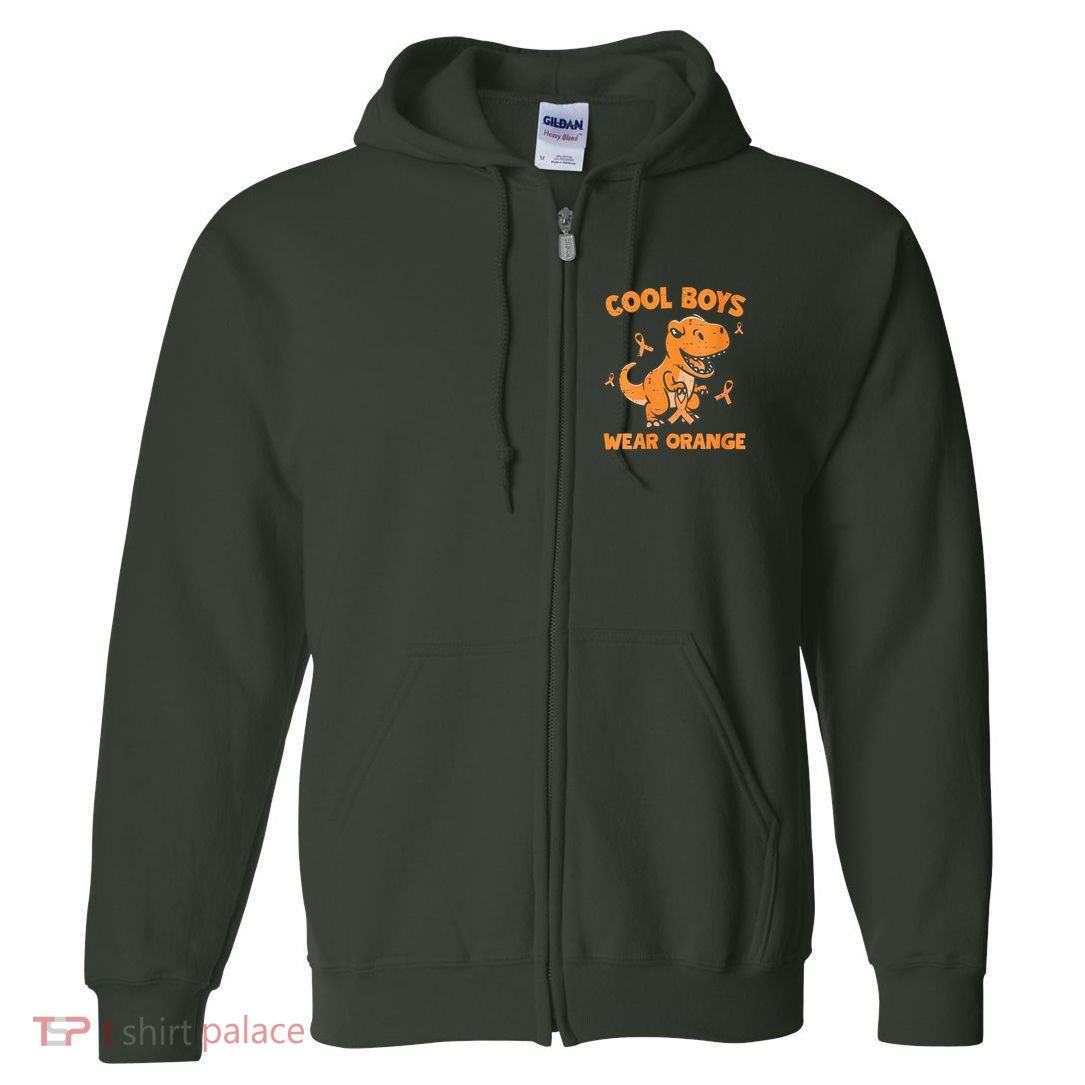 Cool Boys Wear Orange TRex Multiple Sclerosis Awareness Kid Full Zip Hoodie