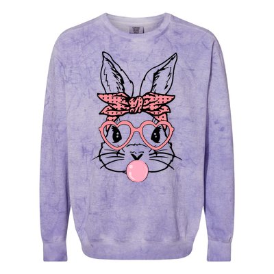 Cute Bunny With Bandana Heart Glasses Bubblegum Easter Day Colorblast Crewneck Sweatshirt