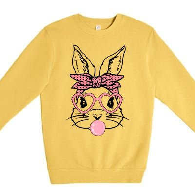 Cute Bunny With Bandana Heart Glasses Bubblegum Easter Day Premium Crewneck Sweatshirt