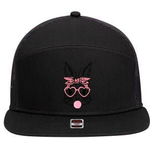 Cute Bunny With Bandana Heart Glasses Bubblegum Easter Day 7 Panel Mesh Trucker Snapback Hat