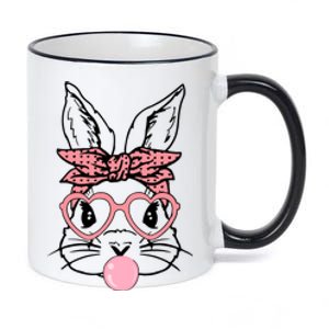 Cute Bunny With Bandana Heart Glasses Bubblegum Easter Day 11oz Black Color Changing Mug