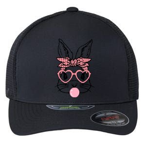 Cute Bunny With Bandana Heart Glasses Bubblegum Easter Day Flexfit Unipanel Trucker Cap