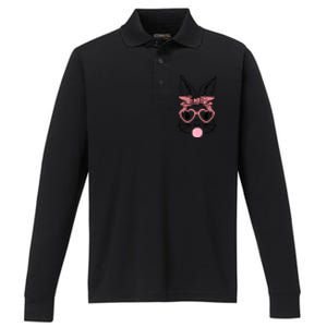 Cute Bunny With Bandana Heart Glasses Bubblegum Easter Day Performance Long Sleeve Polo