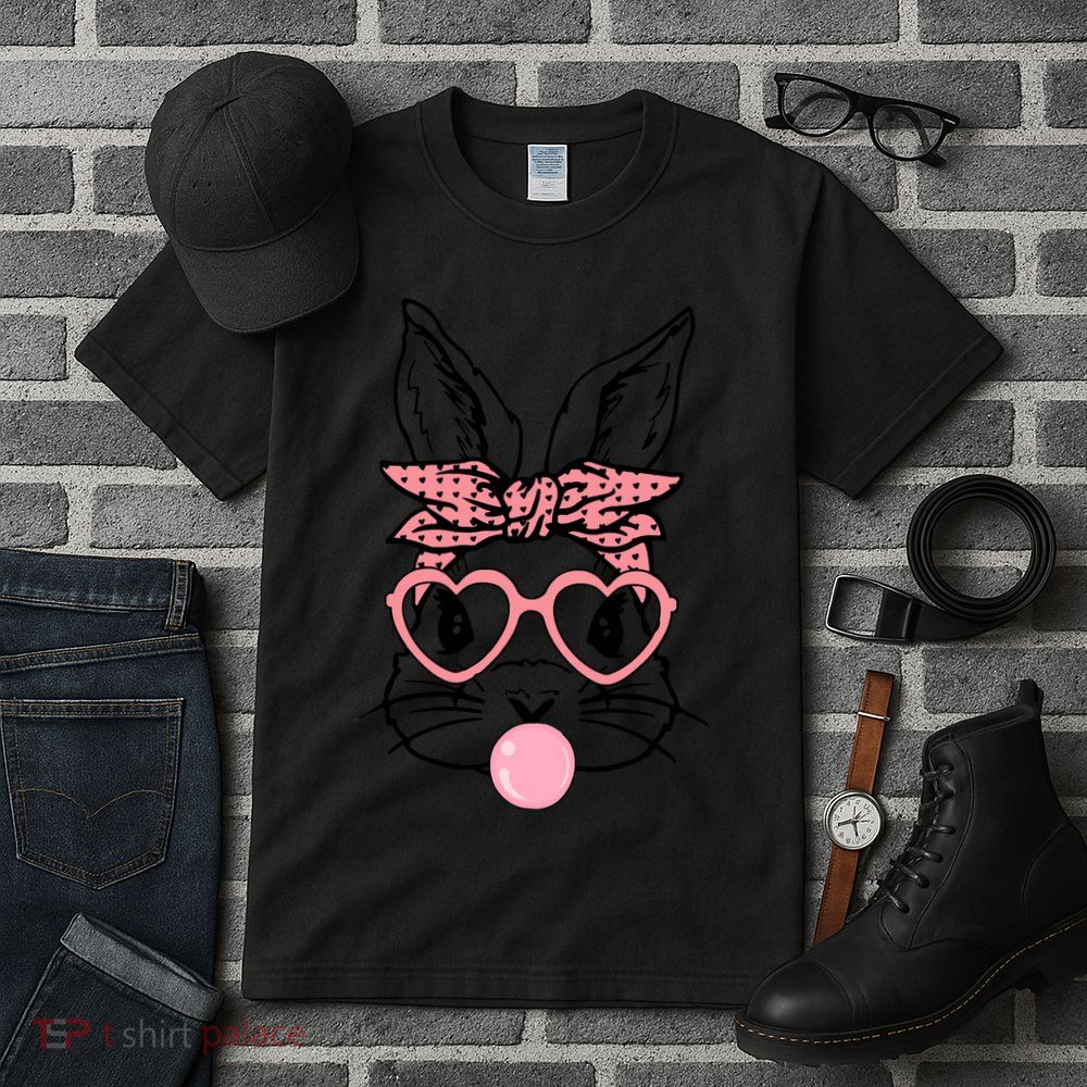 Cute Bunny With Bandana Heart Glasses Bubblegum Easter Day Tall T-Shirt