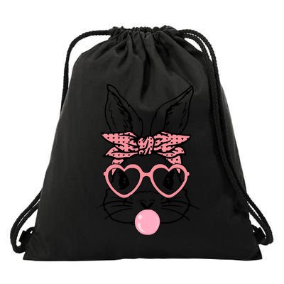 Cute Bunny With Bandana Heart Glasses Bubblegum Easter Day Drawstring Bag