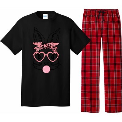 Cute Bunny With Bandana Heart Glasses Bubblegum Easter Day Pajama Set