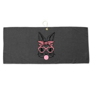 Cute Bunny With Bandana Heart Glasses Bubblegum Easter Day Large Microfiber Waffle Golf Towel