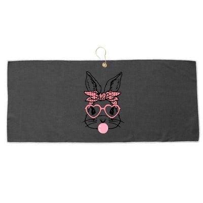 Cute Bunny With Bandana Heart Glasses Bubblegum Easter Day Large Microfiber Waffle Golf Towel