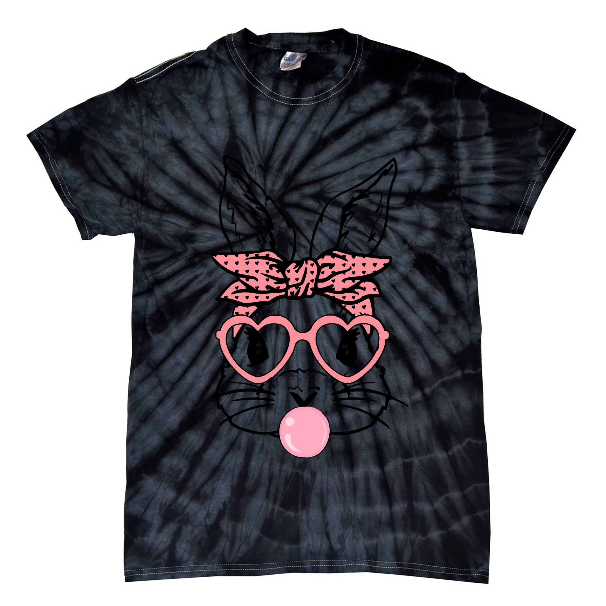 Cute Bunny With Bandana Heart Glasses Bubblegum Easter Day Tie-Dye T-Shirt