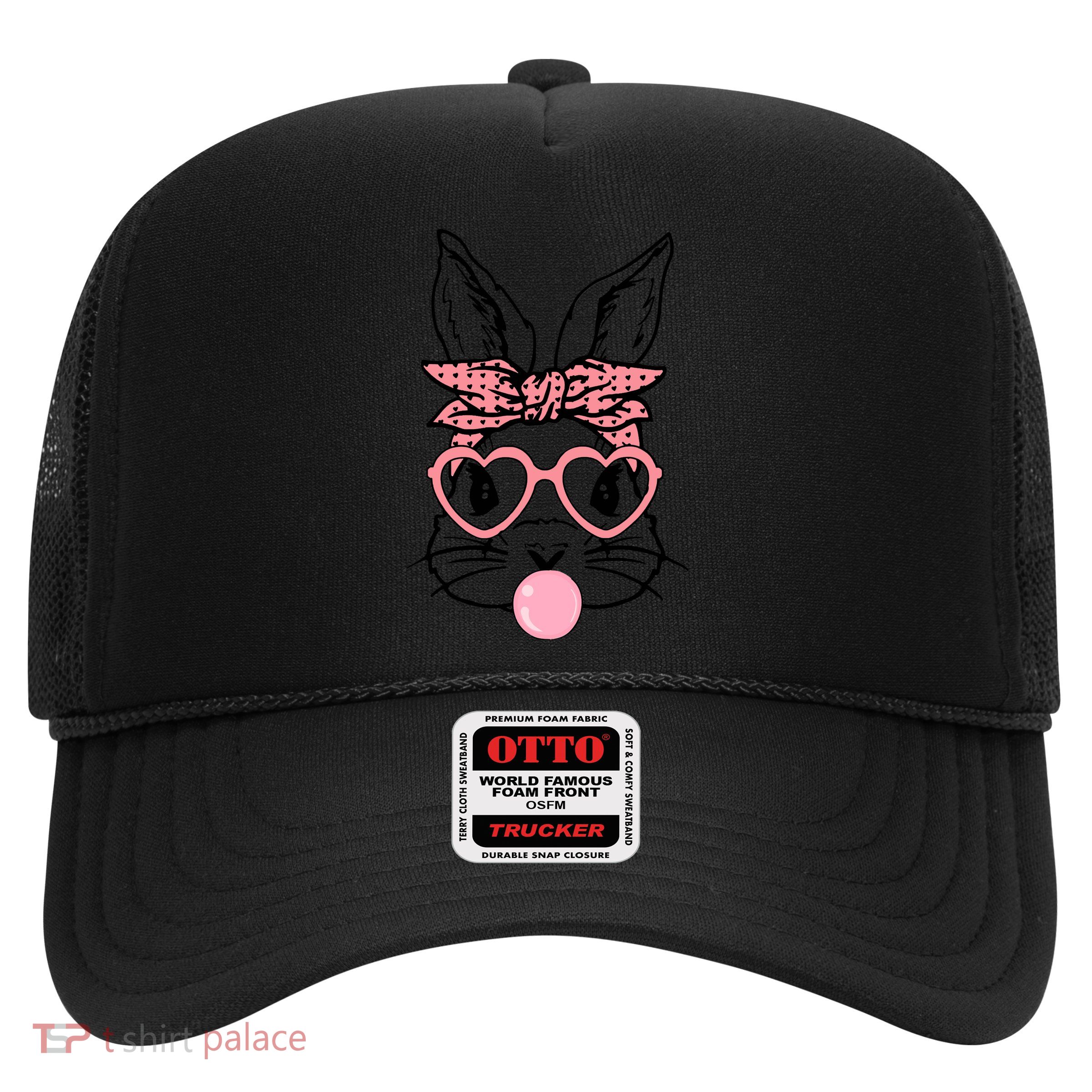 Cute Bunny With Bandana Heart Glasses Bubblegum Easter Day Trucker Hat