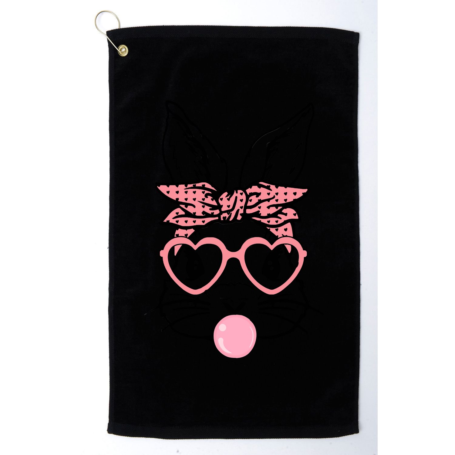 Cute Bunny With Bandana Heart Glasses Bubblegum Easter Day Golf Towel