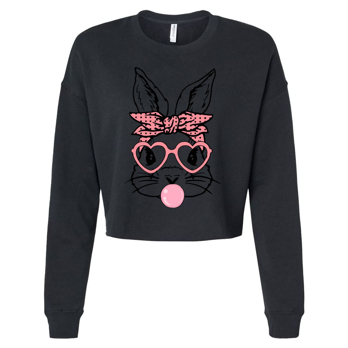 Cute Bunny With Bandana Heart Glasses Bubblegum Easter Day Cropped Pullover Crew