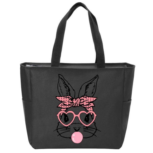 Cute Bunny With Bandana Heart Glasses Bubblegum Easter Day Zip Tote Bag