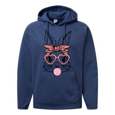 Cute Bunny With Bandana Heart Glasses Bubblegum Easter Day Performance Fleece Hoodie